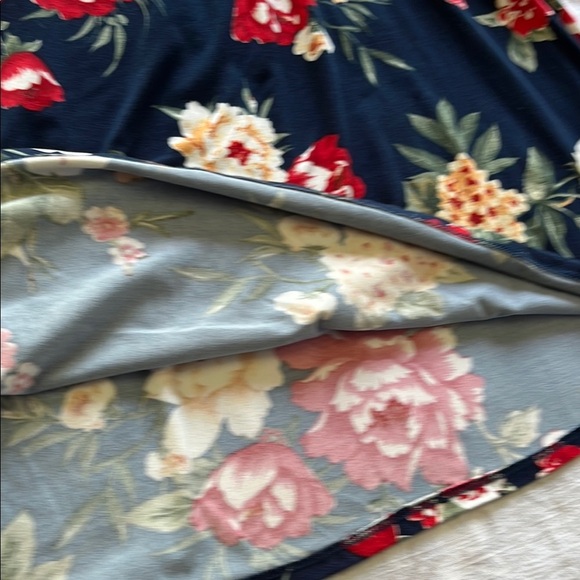 French Grey Red and Yellow Floral Flutter Sleeve Midi Sundress - Picture 10 of 13